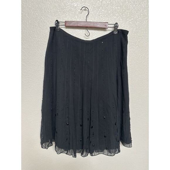 NWOT Ann Taylor Black Silk Midi skirt beaded flowy chiffon 16 sheer - Picture 1 of 6